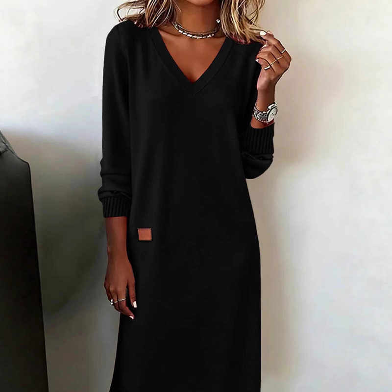 🔥Cele mai vândute articole ale sezonului: 60% reducere pentru o perioadă limitată💥👗Rochie lejeră pentru femei, cu decolteu în V, mâneci lungi și tiv până la genunchi-3