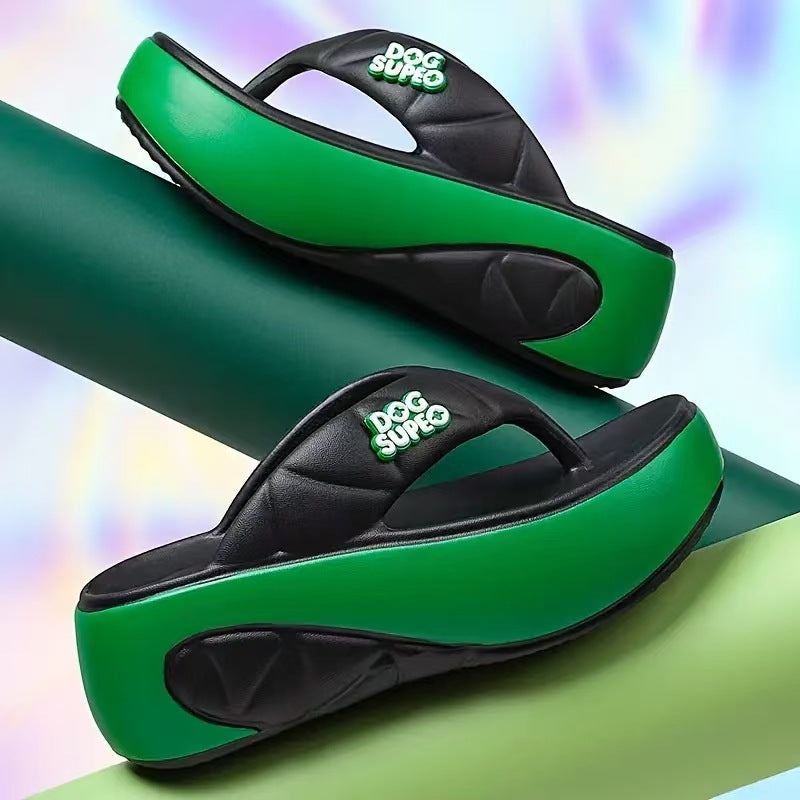 🌸 👡Papuci bloc colorati de vara de dama cu talpa moale si tocuri groase ☀️-10