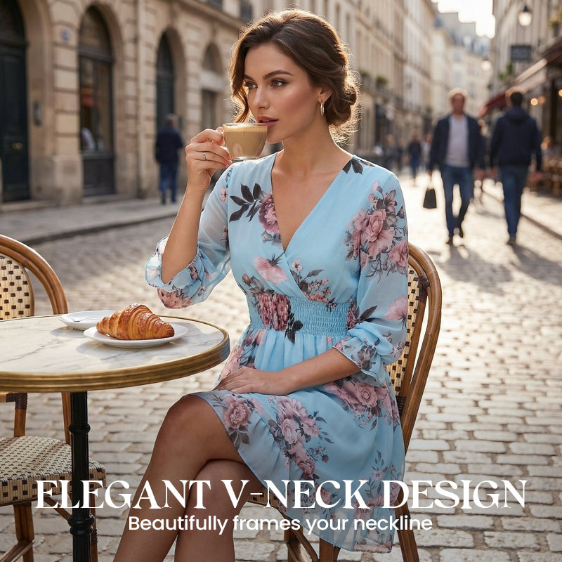 🌸Rochie cu imprimeu floral și decolteu în V pentru femei✨Strălucește toată vara-2