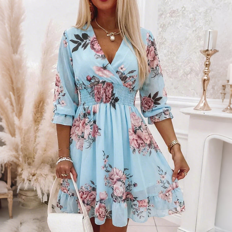 🌸Rochie cu imprimeu floral și decolteu în V pentru femei✨Strălucește toată vara-11