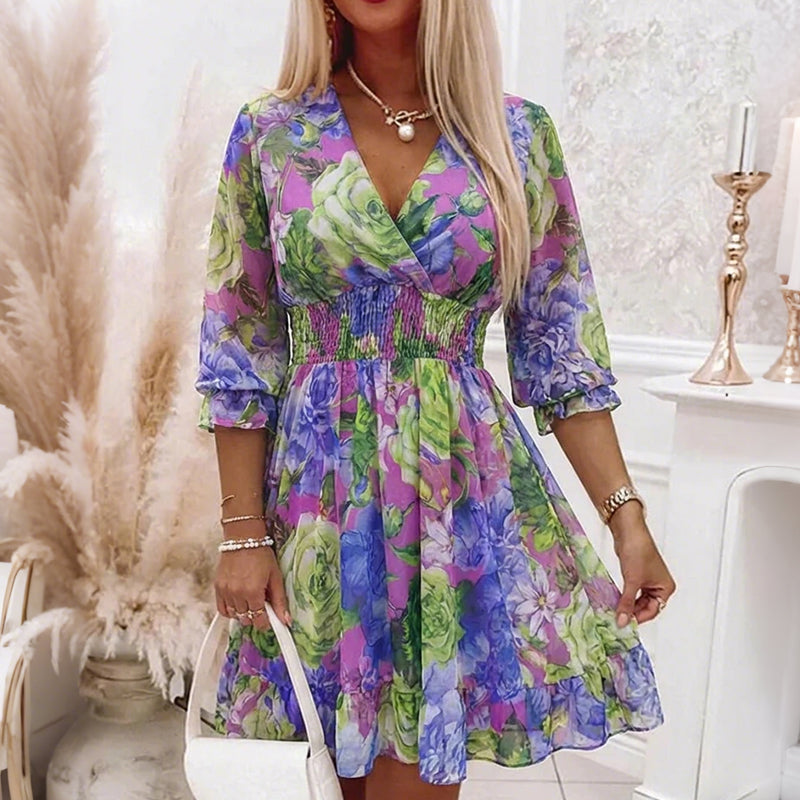 🌸Rochie cu imprimeu floral și decolteu în V pentru femei✨Strălucește toată vara-12