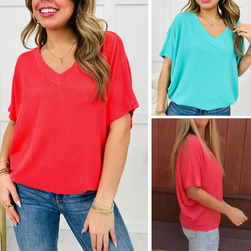 💥 Modele cele mai vândute cu 40% REDUCERE!!👕Tricou de vară cu decolteu în V pentru femei🌟-1