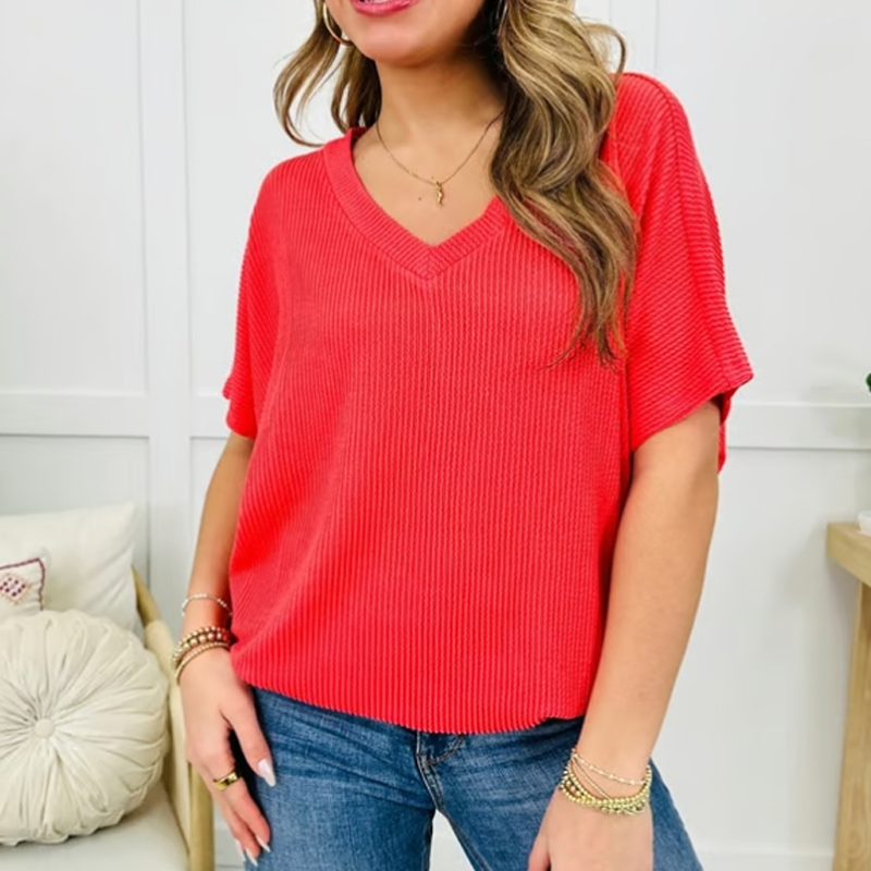 💥 Modele cele mai vândute cu 40% REDUCERE!!👕Tricou de vară cu decolteu în V pentru femei🌟-6