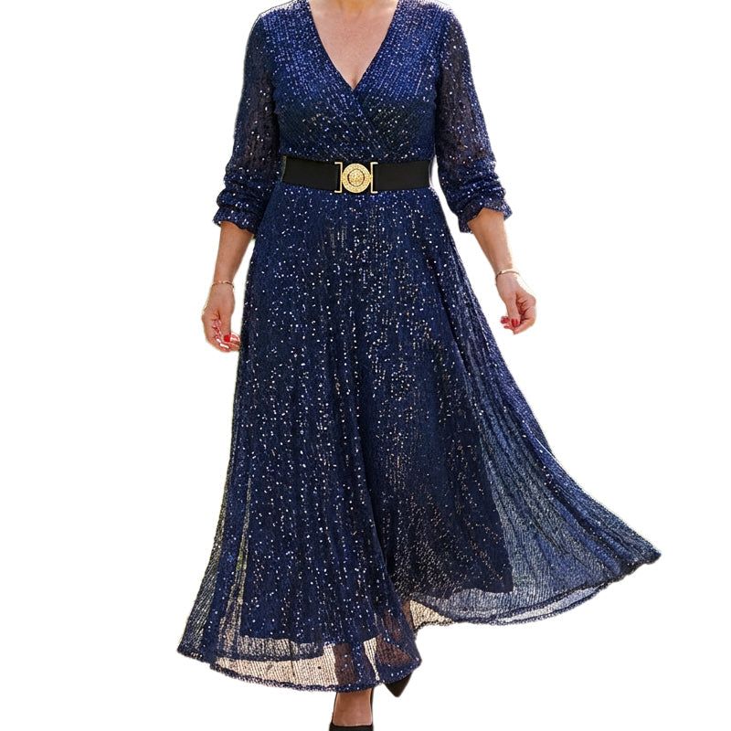 🌟✨Rochie lungă cu decolteu în V și paiete pentru femei👗-1