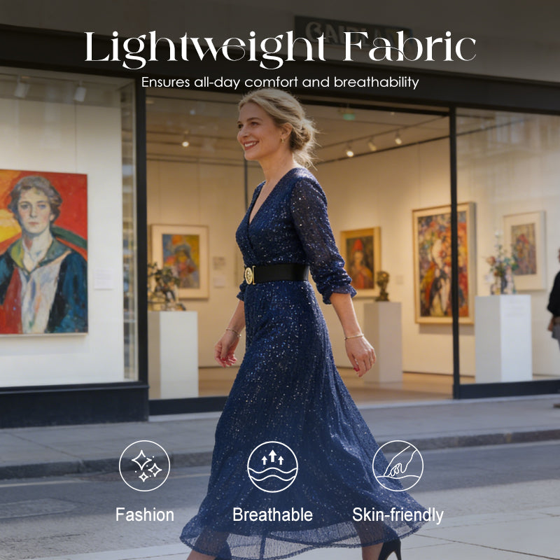 🌟✨Rochie lungă cu decolteu în V și paiete pentru femei👗-4