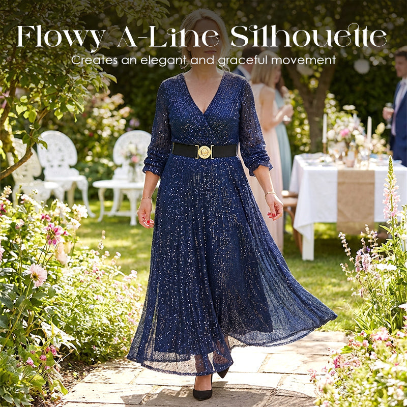 🌟✨Rochie lungă cu decolteu în V și paiete pentru femei👗-5