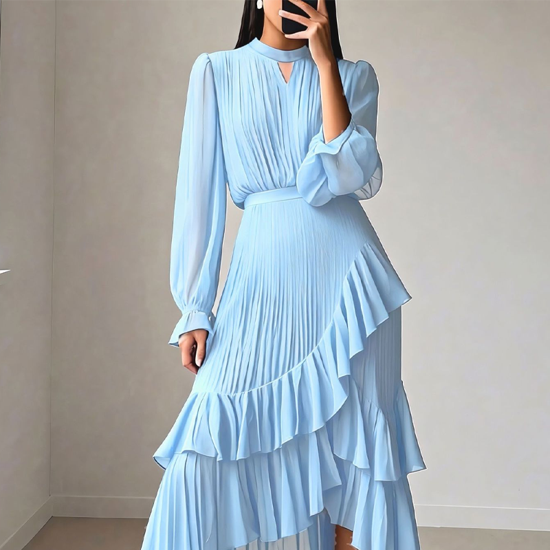 🎉Reducere limitată: 50% reducere💎👗Rochie midi cu decolteu în formă de cheiță și volane pentru femei-3