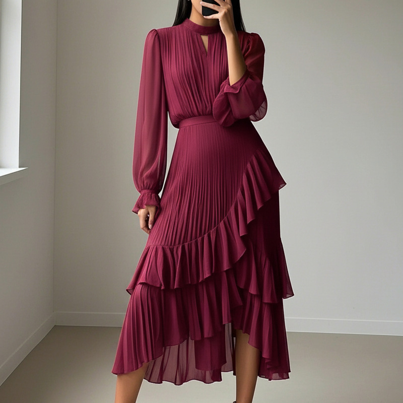 🎉Reducere limitată: 50% reducere💎👗Rochie midi cu decolteu în formă de cheiță și volane pentru femei-5