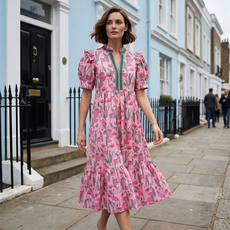 👗 50% reducere! 🌸 Rochie lungă florală cu volane – mâneci bufante, fluidă și confortabilă, elegantă ✨-5
