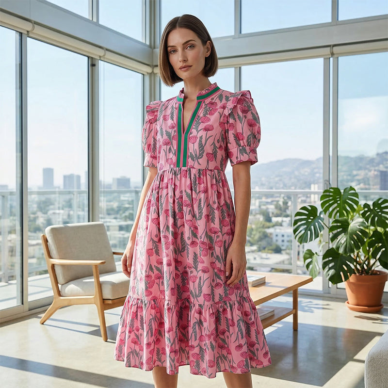 👗 50% reducere! 🌸 Rochie lungă florală cu volane – mâneci bufante, fluidă și confortabilă, elegantă ✨-6