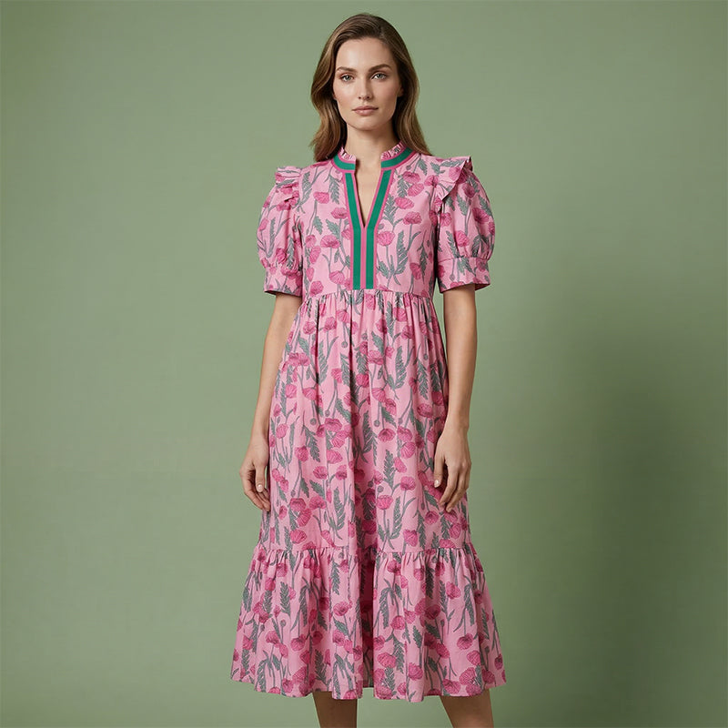 👗 50% reducere! 🌸 Rochie lungă florală cu volane – mâneci bufante, fluidă și confortabilă, elegantă ✨-9