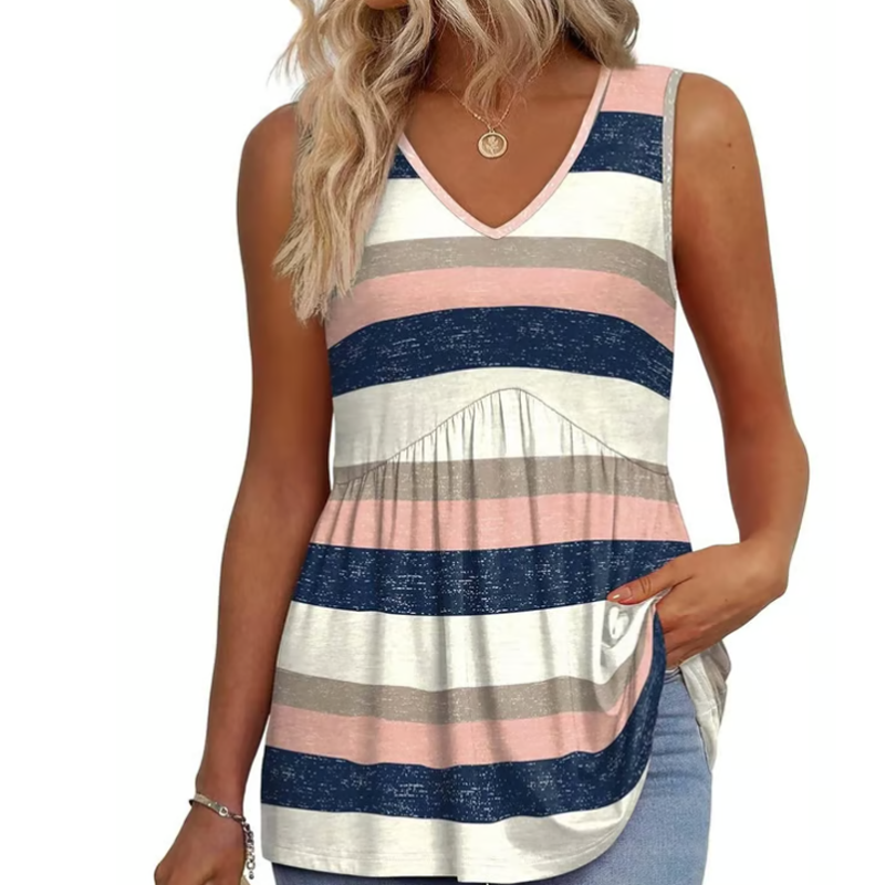 ✨👚Top pentru femei cu decolteu în V, dungi și pliuri😍-9