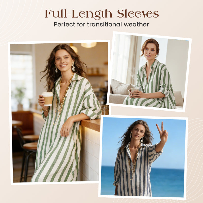 ✨🌠️Noile bestselleruri: 50% reducere🎊Rochie casual cu mâneci lungi și dungi pentru femei-5