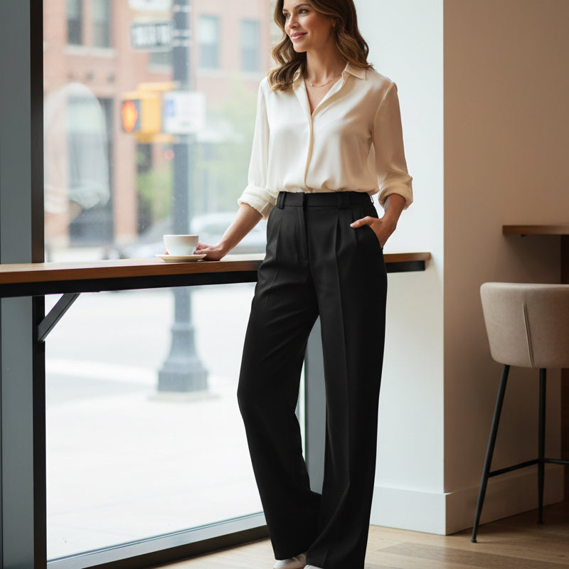 👖【S-5XL】🔥2026 Set pantaloni plus size nou sosit🎉Pantaloni de costum cu talie înaltă și picior larg pentru femei-1