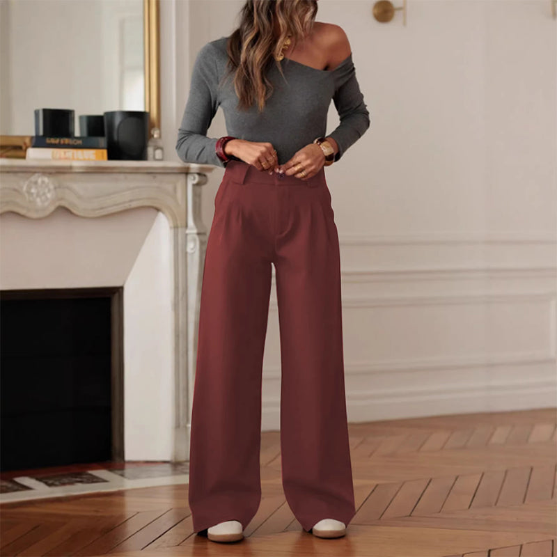 👖【S-5XL】🔥2026 Set pantaloni plus size nou sosit🎉Pantaloni de costum cu talie înaltă și picior larg pentru femei-10