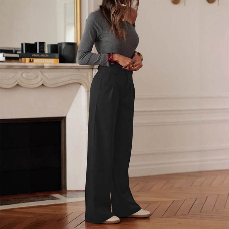 👖【S-5XL】🔥2026 Set pantaloni plus size nou sosit🎉Pantaloni de costum cu talie înaltă și picior larg pentru femei-11