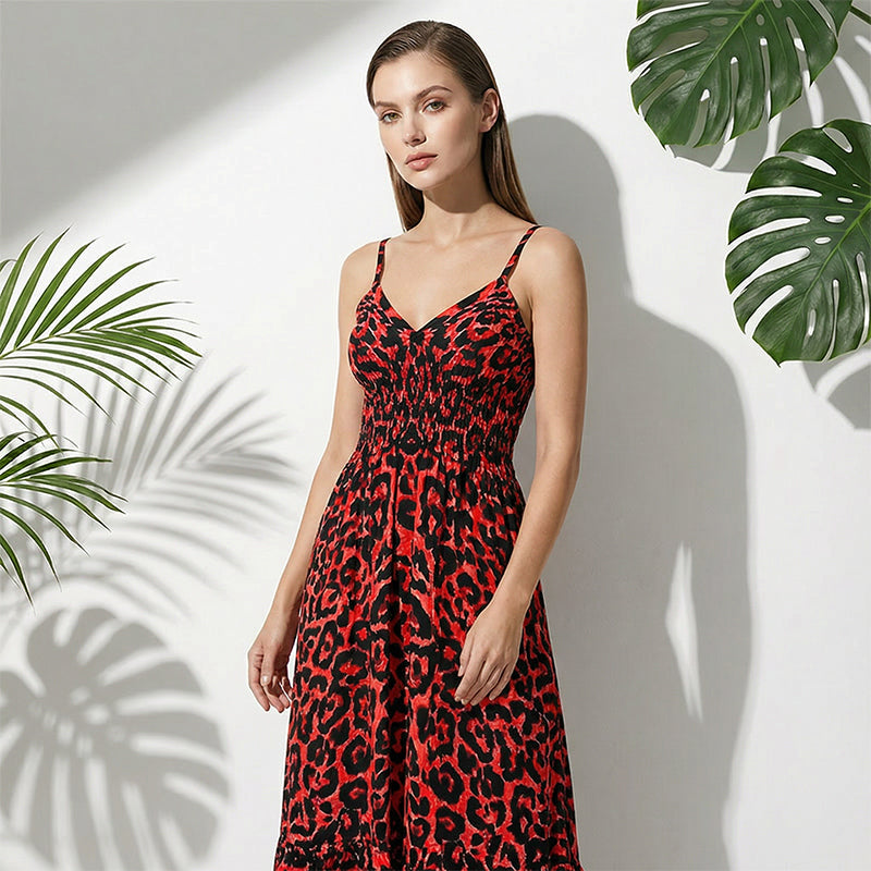 ✨Moda întâlnește farmecul😍Rochie lungă cu imprimeu leopard🐆-7