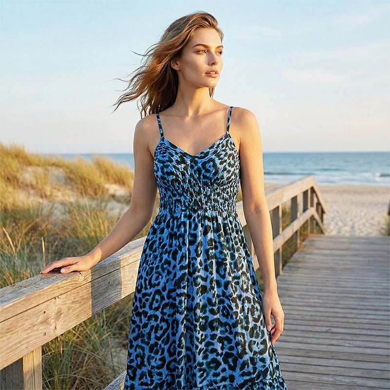 ✨Moda întâlnește farmecul😍Rochie lungă cu imprimeu leopard🐆-8