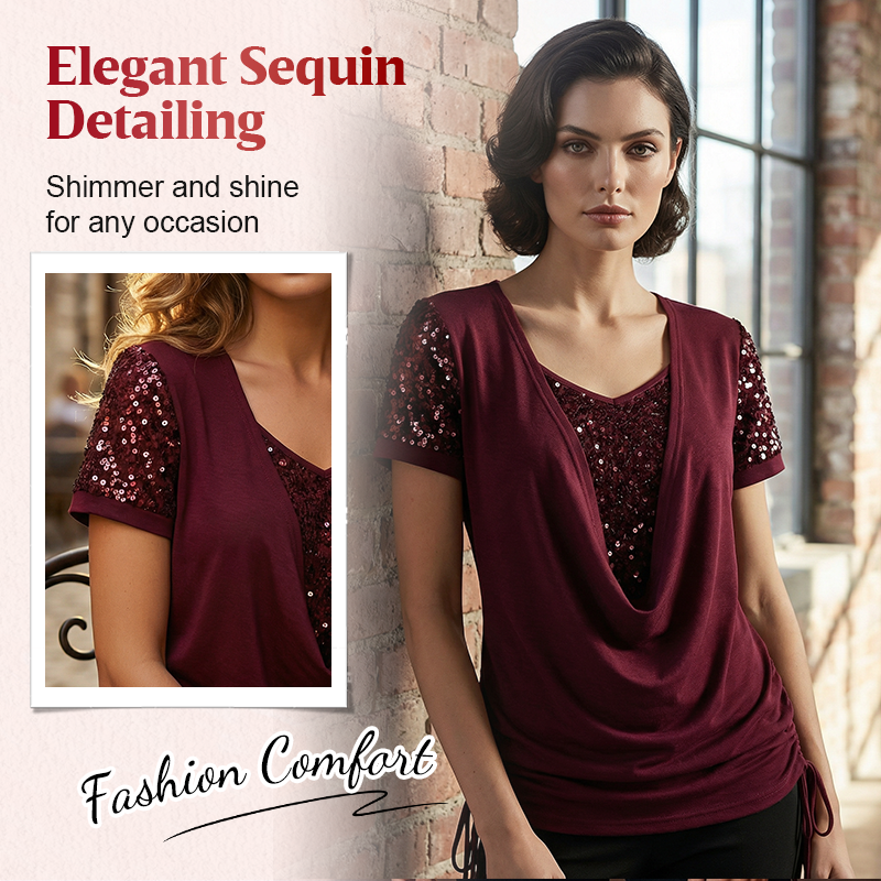 💗💖【S-5XL】👕Bluză elegantă cu mâneci scurte și paiete pentru femei🎉-1