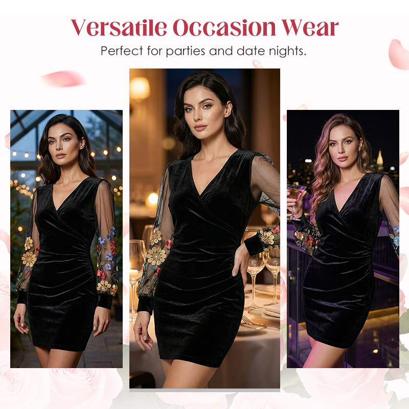 🎁Noutate cu 50% reducere💥Rochie mini mulată pentru femei, cu mâneci din plasă-5