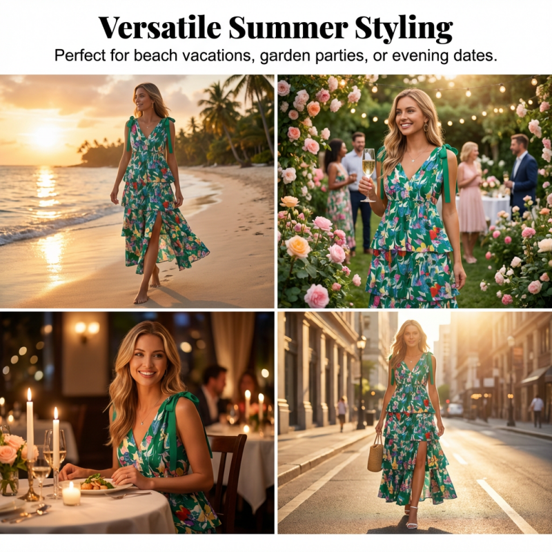 👗Reduceri de primăvară 50%!🌿🌸Rochie cu volane în trepte și decolteu în V, cu imprimeu floral, pentru femei-7
