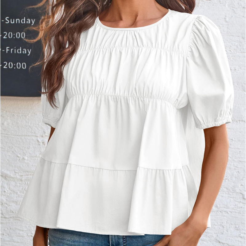 🎀👕Ofertă specială pentru noile produse: 40% reducere🎁Bluză cu mâneci bufante, smocuri și volane-3