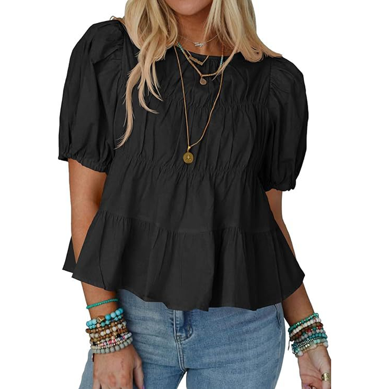 🎀👕Ofertă specială pentru noile produse: 40% reducere🎁Bluză cu mâneci bufante, smocuri și volane-6