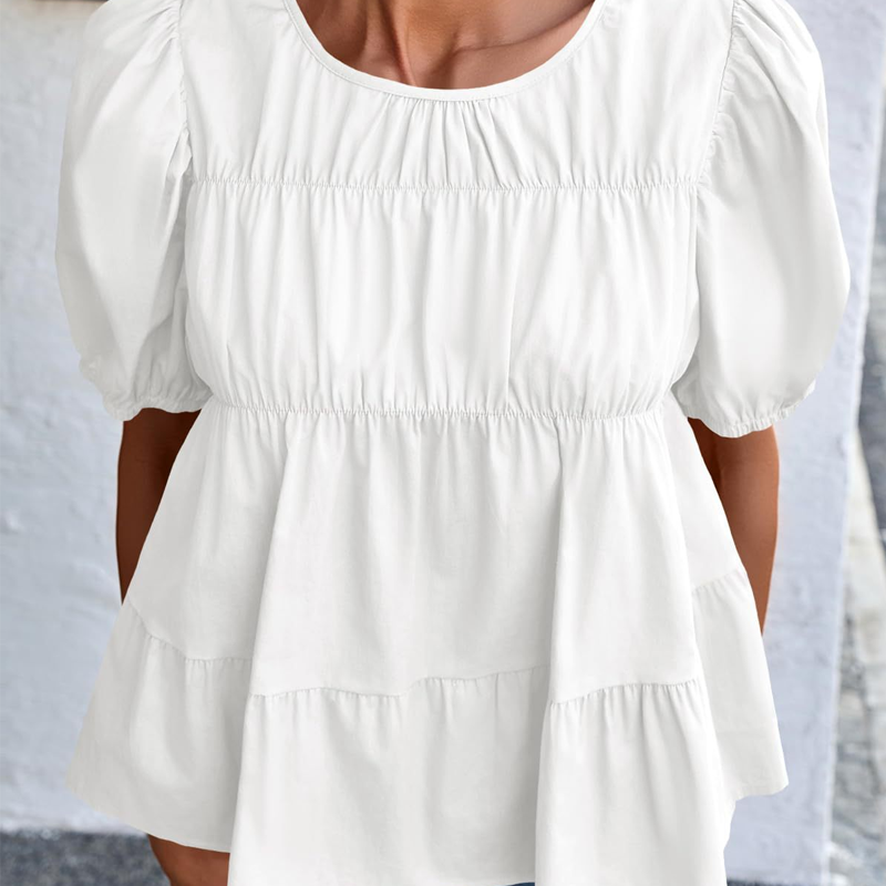 🎀👕Ofertă specială pentru noile produse: 40% reducere🎁Bluză cu mâneci bufante, smocuri și volane-7