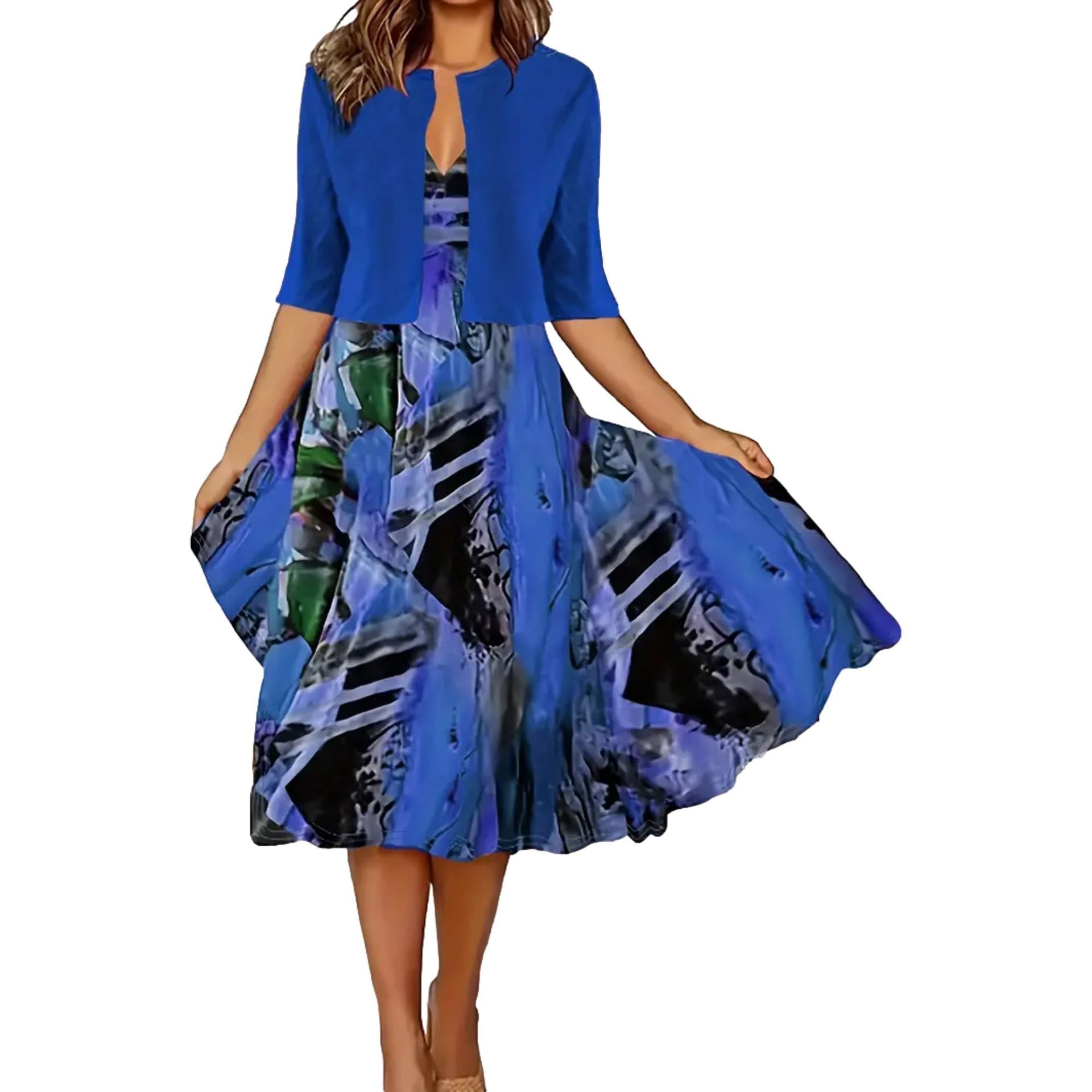 🔥Ofertă limitată: 50% reducere💎👗Set de două piese pentru femei – Cardigan scurt și rochie fără mâneci, elegante și rafinate😍-11