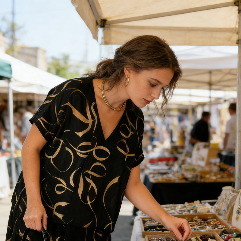 🔥Ofertă limitată: 50% reducere🌸👗Set de vară pentru femei, compus dintr-un top lejer cu decolteu în V și o fustă midi✨-4