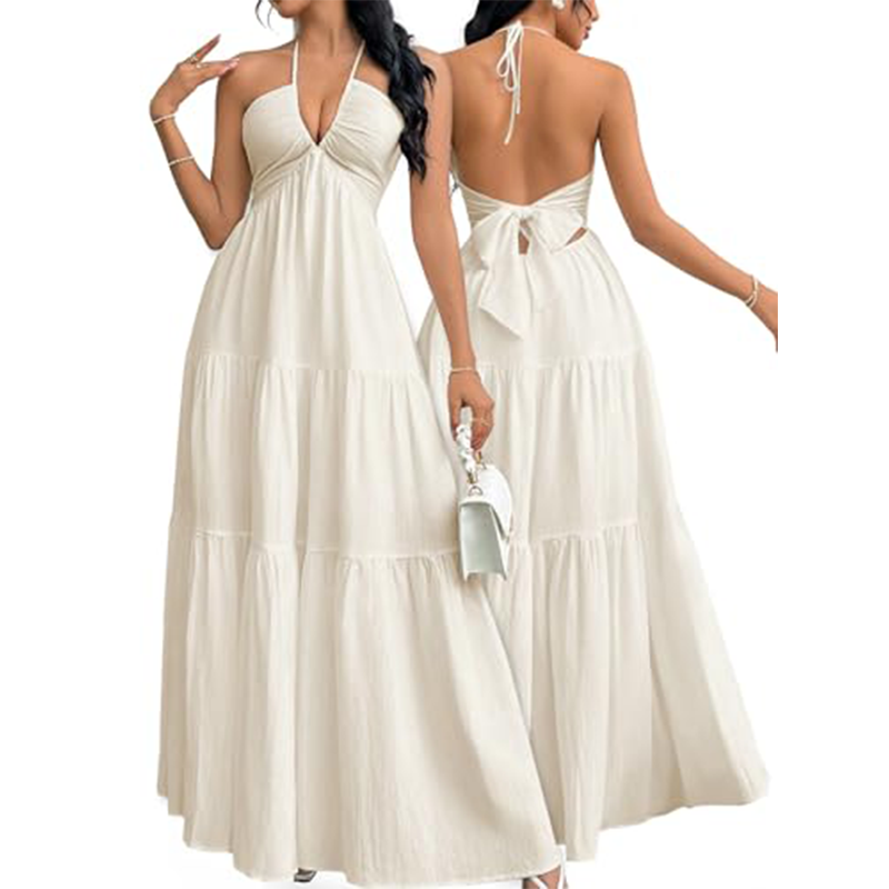 🔥😍Rochie maxi cu gât halter, fără spate și în straturi🏖️-9