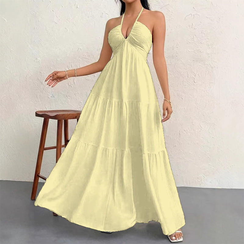 🔥😍Rochie maxi cu gât halter, fără spate și în straturi🏖️-8
