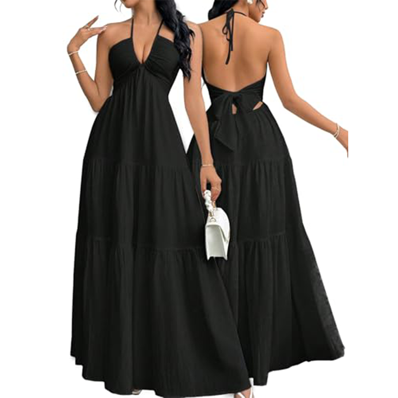 🔥😍Rochie maxi cu gât halter, fără spate și în straturi🏖️-10