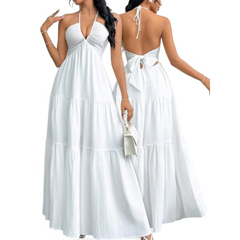 🔥😍Rochie maxi cu gât halter, fără spate și în straturi🏖️-11