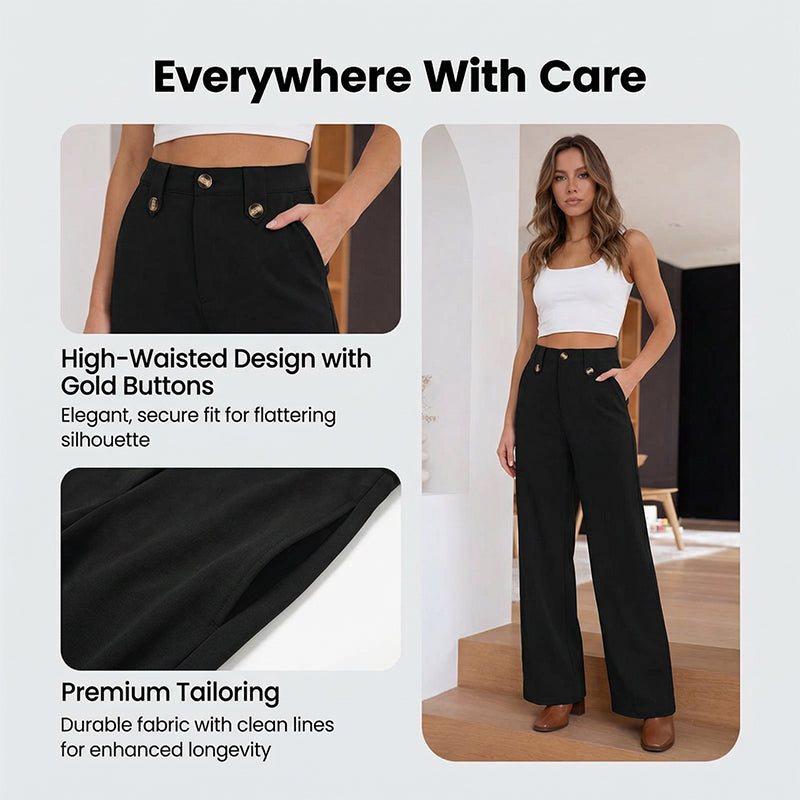 🆕🎁Ofertă specială pentru produse noi: 50% reducere🎉Pantaloni cu talie înaltă și croi drept, cu detaliu cu nasturi-1