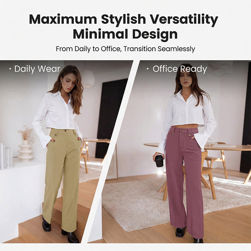 🆕🎁Ofertă specială pentru produse noi: 50% reducere🎉Pantaloni cu talie înaltă și croi drept, cu detaliu cu nasturi-3