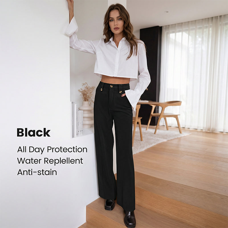 🆕🎁Ofertă specială pentru produse noi: 50% reducere🎉Pantaloni cu talie înaltă și croi drept, cu detaliu cu nasturi-5