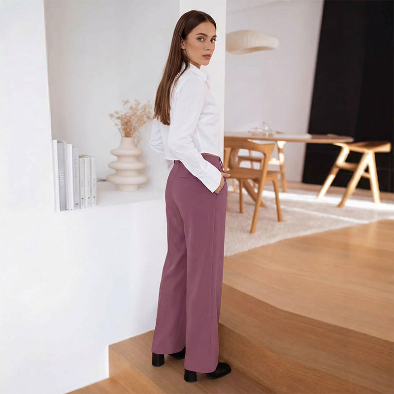 🆕🎁Ofertă specială pentru produse noi: 50% reducere🎉Pantaloni cu talie înaltă și croi drept, cu detaliu cu nasturi-6