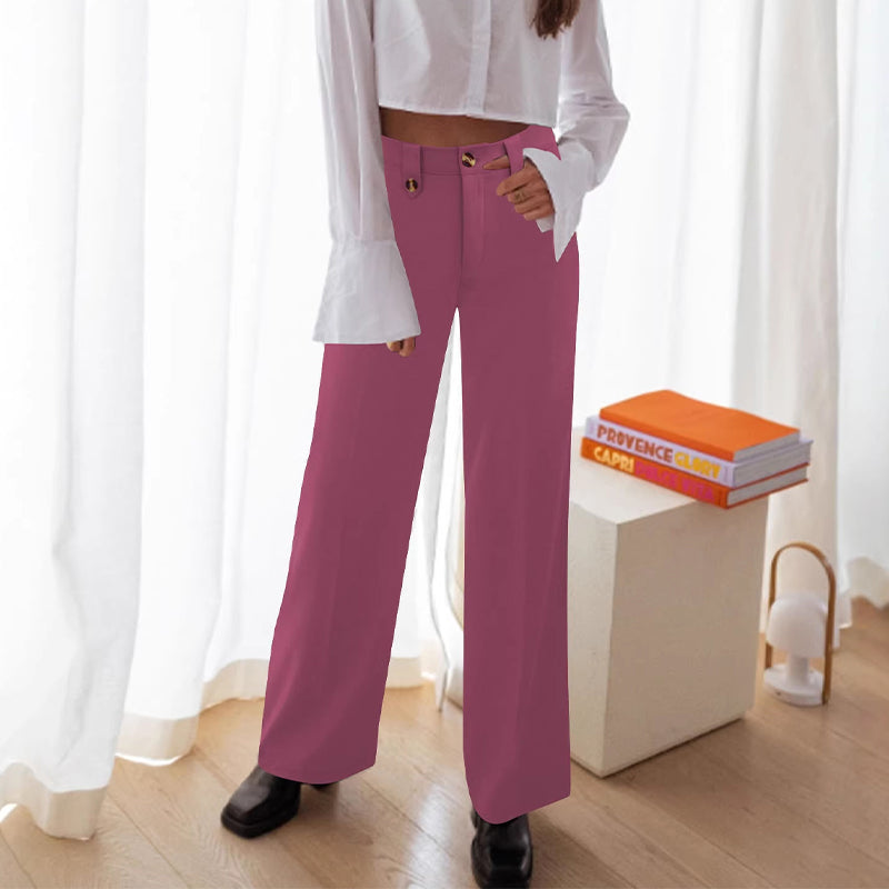 🆕🎁Ofertă specială pentru produse noi: 50% reducere🎉Pantaloni cu talie înaltă și croi drept, cu detaliu cu nasturi-9
