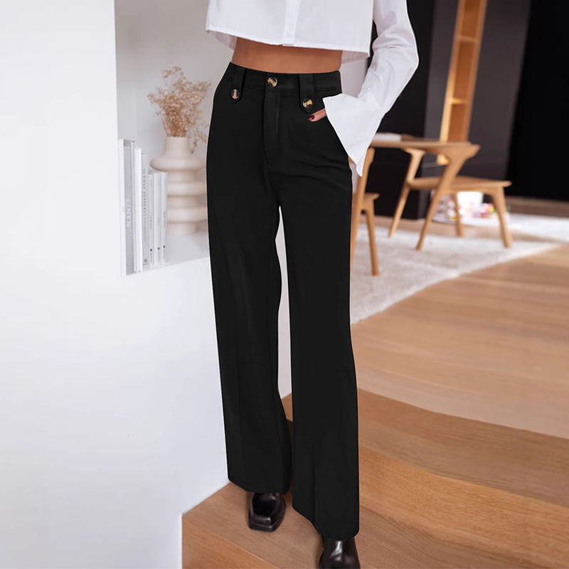 🆕🎁Ofertă specială pentru produse noi: 50% reducere🎉Pantaloni cu talie înaltă și croi drept, cu detaliu cu nasturi-11