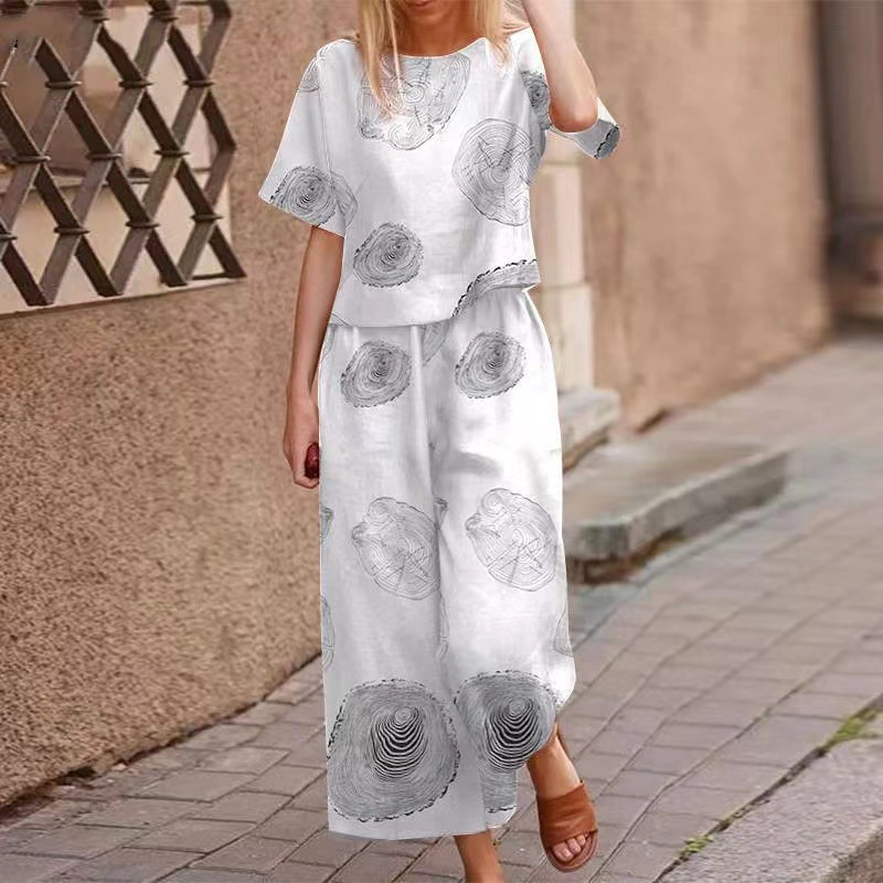 Set din două piese pentru femei: bluză largă cu imprimeu și pantaloni-3