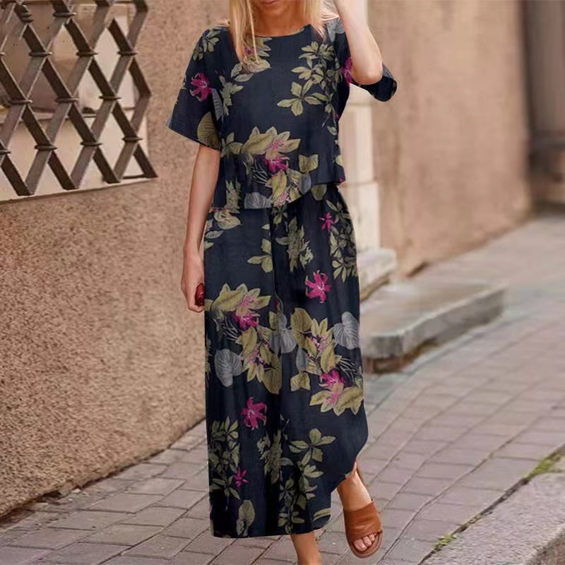 Set din două piese pentru femei: bluză largă cu imprimeu și pantaloni-5