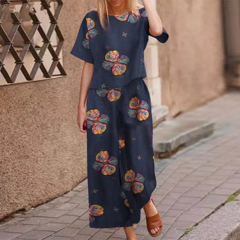 Set din două piese pentru femei: bluză largă cu imprimeu și pantaloni-6