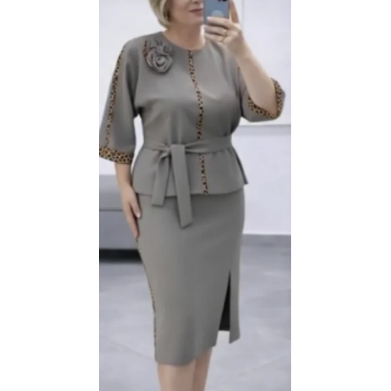 💥Set pentru femei compus din bluză cu volane și curea și fustă creion🥰-7