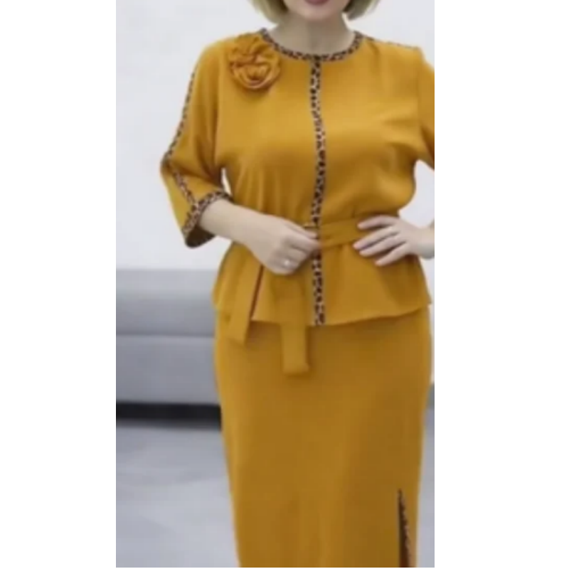 💥Set pentru femei compus din bluză cu volane și curea și fustă creion🥰-8