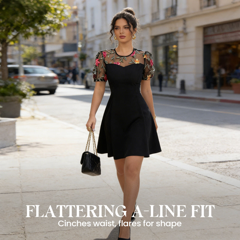 🔥Super popular😍 Rochie în A cu imprimeu floral din dantelă și plasă👗🌿-4