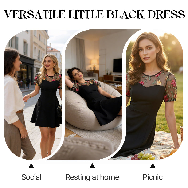 🔥Super popular😍 Rochie în A cu imprimeu floral din dantelă și plasă👗🌿-6