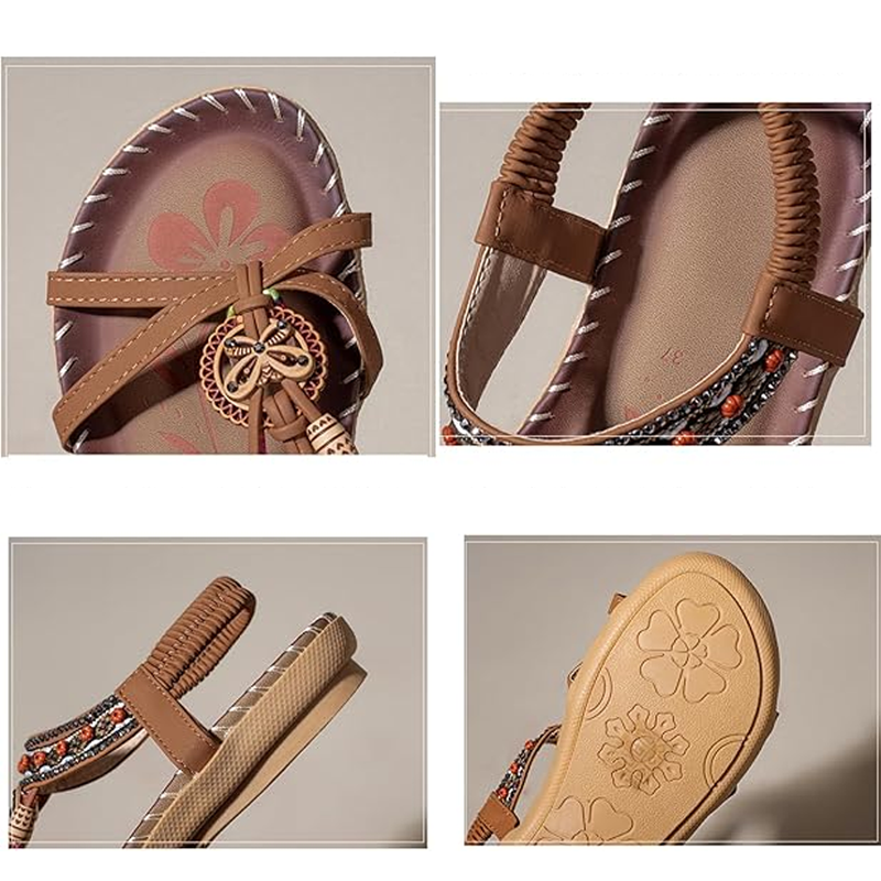 😍Sandale plate cu mărgele în stil boem pentru femei✨-5