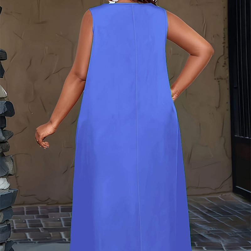 🌿Rochie largă, personalizată, care ascunde silueta, mărimi mari【XL-6XL】👗Rochie maxi casual fără mâneci pentru femei, cu buzunare-2