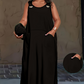 🌿Rochie largă, personalizată, care ascunde silueta, mărimi mari【XL-6XL】👗Rochie maxi casual fără mâneci pentru femei, cu buzunare-5